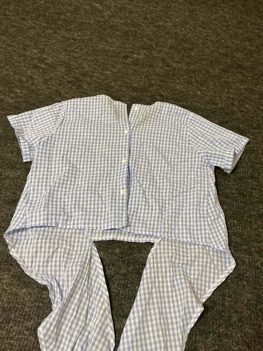 Runway Paris Blue Gingham Short Sleeve Tie Back Shirt